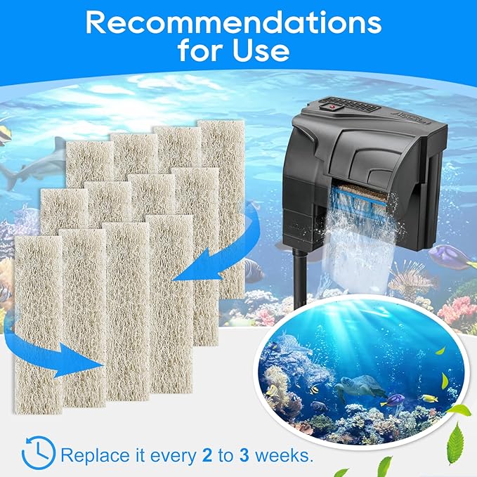 12PCS Ammonia Reducer Filter Pads Compatible with Aqueon Filter 10, Fish Tank Filters Replacement Filter Cartridges for Aqueon Quietflow LED PRO & SmartClean Aquarium Fish Tank Power Filter