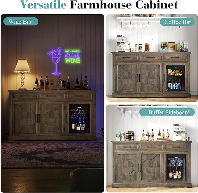 LUXOAK 60" Farmhouse Coffee Bar Cabinet