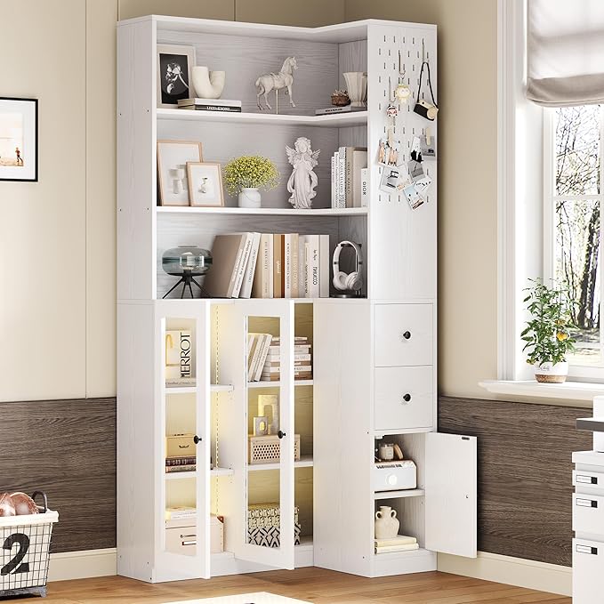 IRONCK Corner Bookshelf with LED Lights, 78.7" Tall Corner Bookshelves with 2