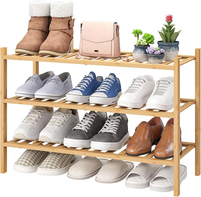 viewcare 3-Tier Free Standing Shoe Racks, Bamboo Wood Shoe Rack
