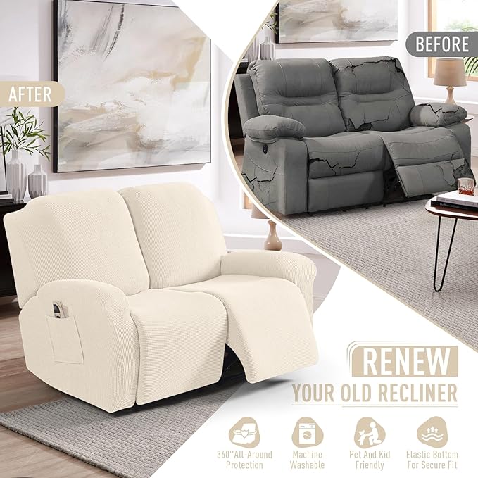 TAOCOCO Recliner Loveseat Slipcover, 6 Pieces Dual Recliner Sofa Covers