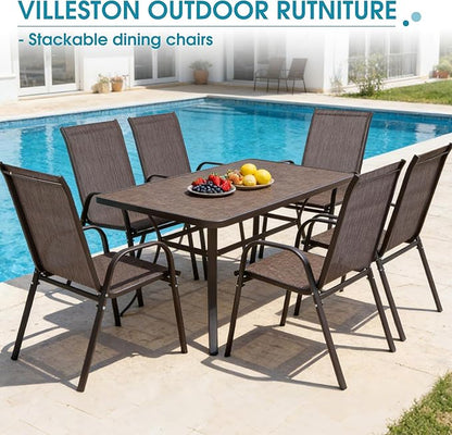 Outdoor Stackable Chairs Set of 6, Stacking Patio Chairs with Textilene Fabric, Outside Furniture for Garden Backyard Balconie Poolside Deck, Brown