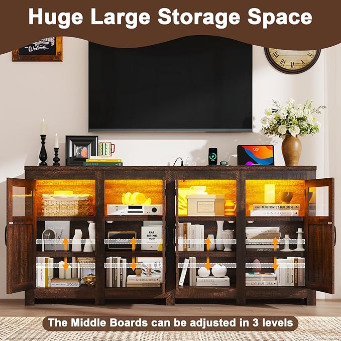 74" Large LED Farmhouse TV Stand
