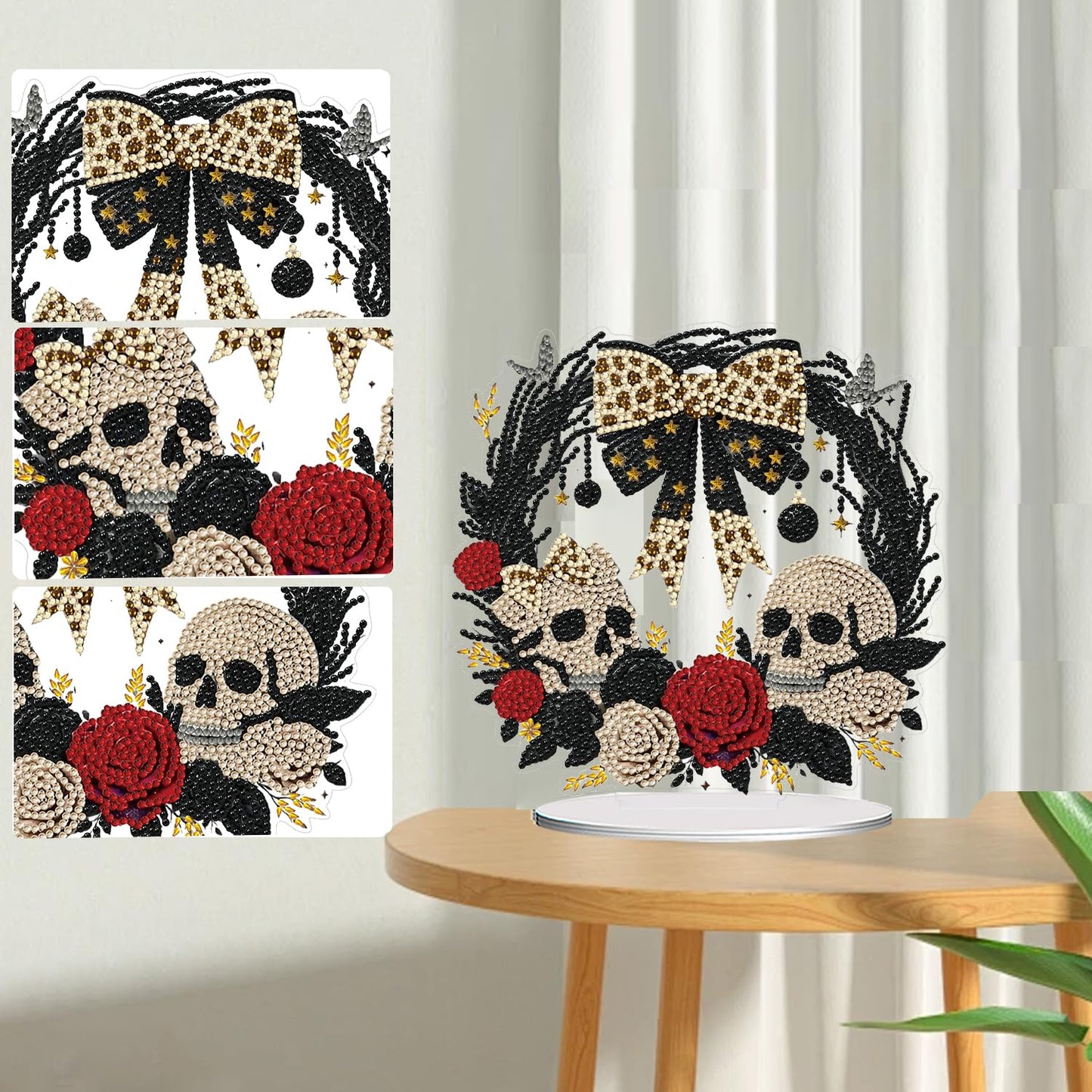 Fairyland JinWenn Decor for Home Diamonds Art kit Decorations, Halloween Skull Rose Wreath Diamonds Painting Kit for Adult Tabletop Gift DIY 5D Diamonds Dots Special Crystal Diamond 7.5X7.7 inch