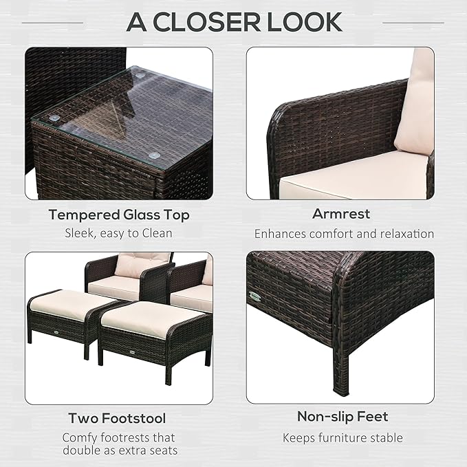 Outsunny 5 Pieces Rattan Wicker Lounge Chair Outdoor Patio Conversation Set