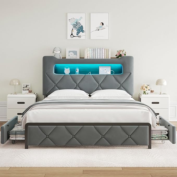 Jocoevol Full Upholstered LED Bed Frame