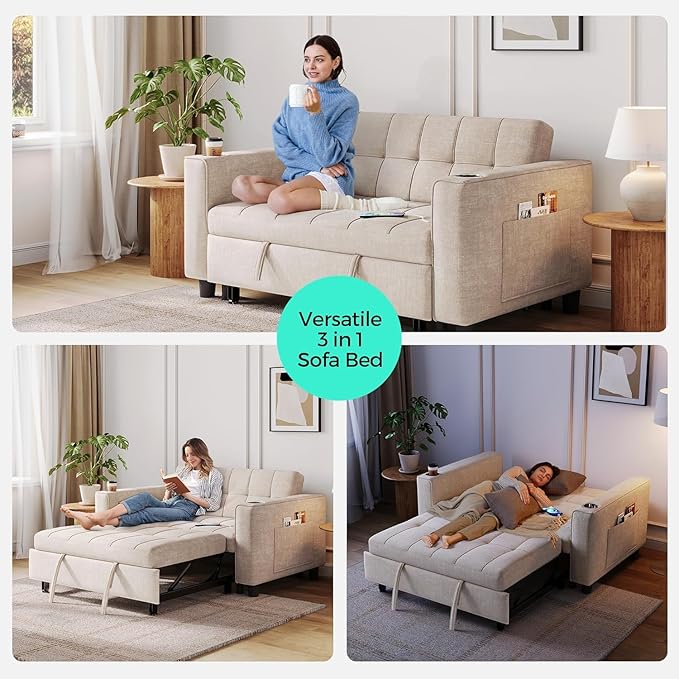 LINSY Sleeper Sofa Bed, Small 3 in 1 Convertible Loveseat Sleeper Couch