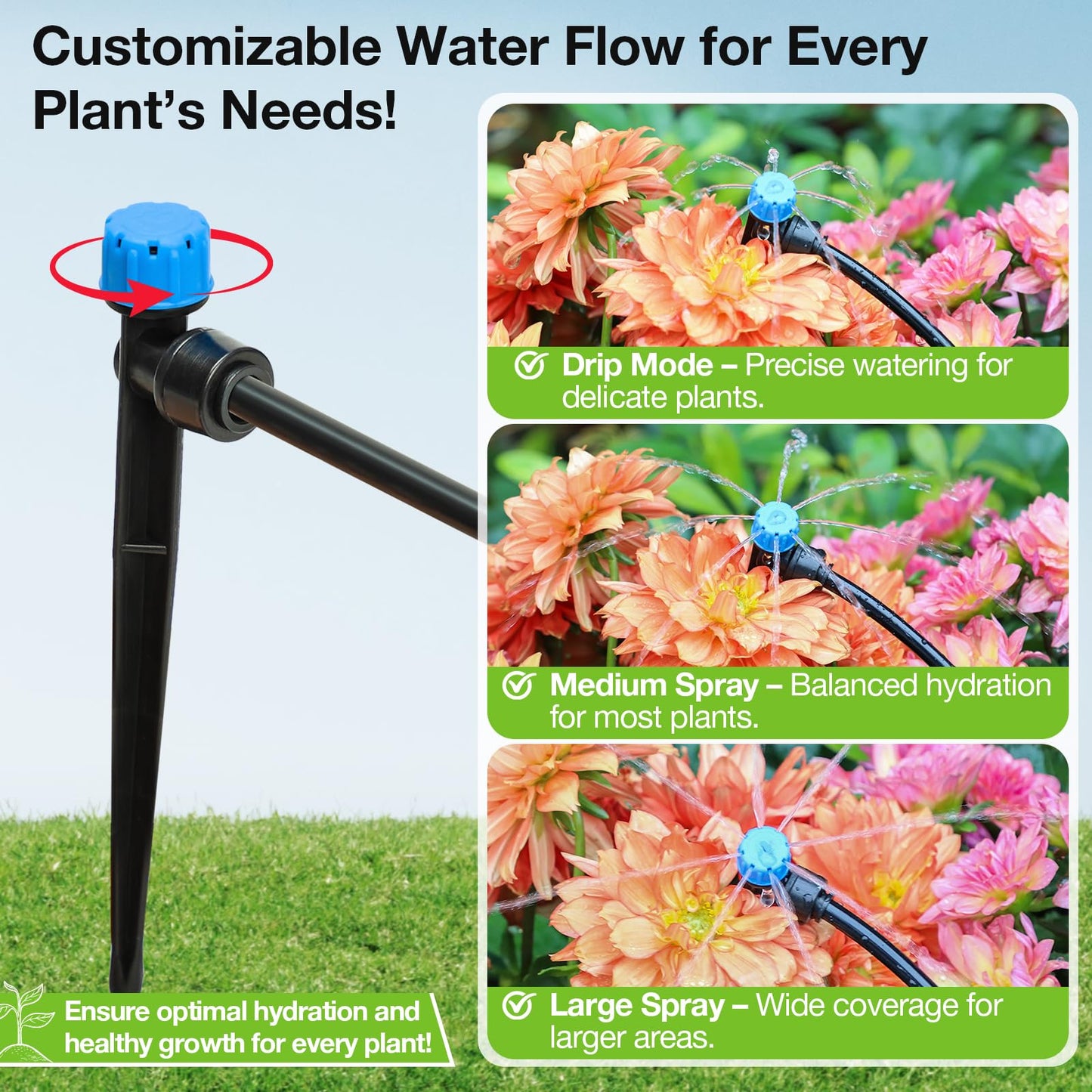 The Bundle of MIXC 20 Pack Quick Connector Drip Emitter Stream and MIXC 100FT 1/4 Inch Distribution Tubing Black