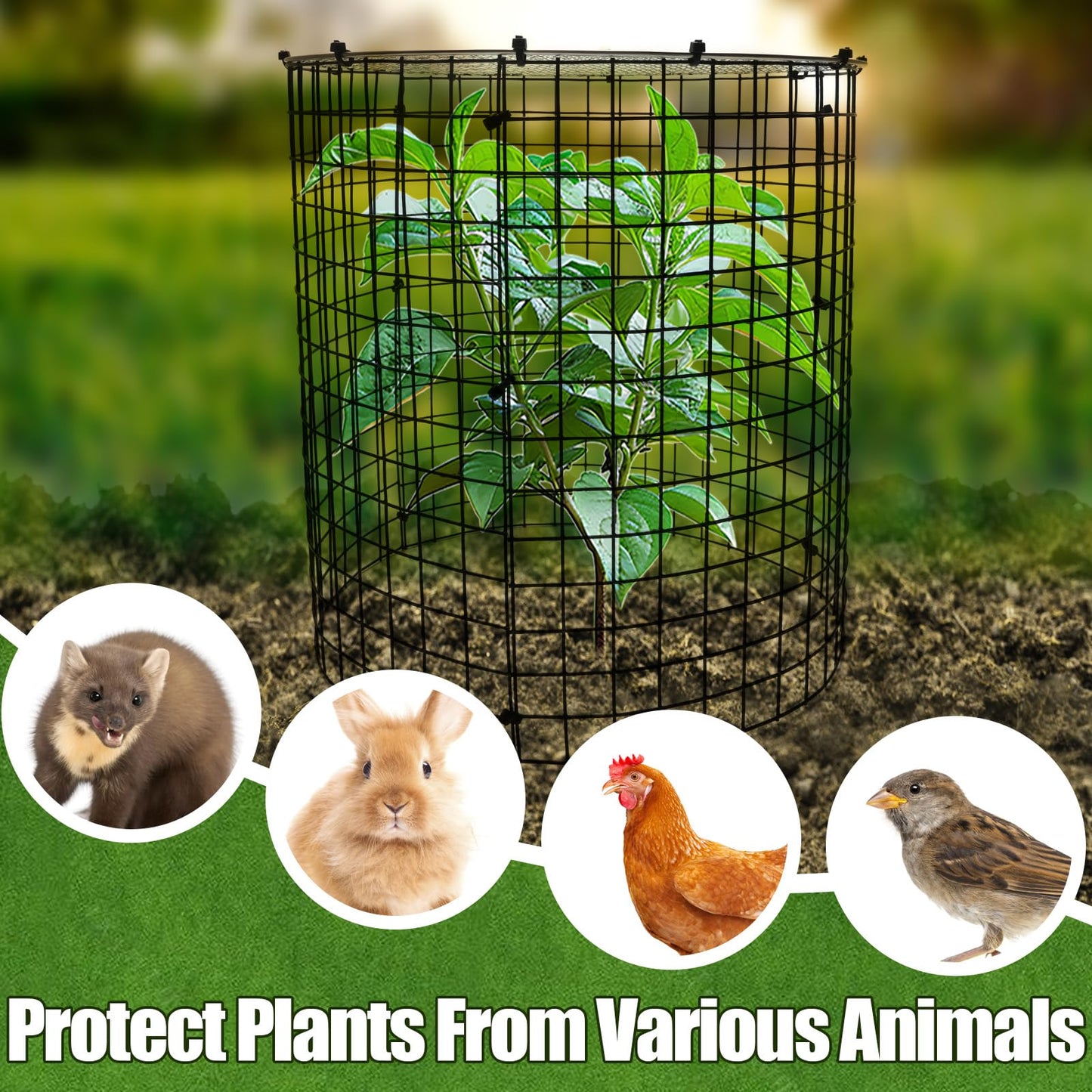 AHIER 10 PCS Chicken Wire Plant Protector from Animals with Covers, Plant Cages for Outdoor Plants to Keep Animals Out Including 30pcs Metal Mesh, Covers, Ground Stakes, Labels, Clip, Ties and Gloves