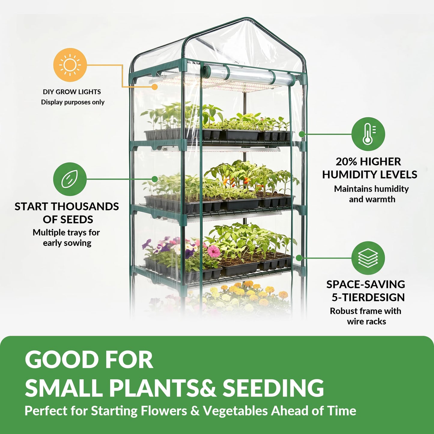 KOL 27 x 19 x 76-Inch 5 Tier Mini Greenhouse with PVC Cover for Indoor Outdoor, Portable Small Green House, Seed Starter Plant Stand for Apartment Balcony Patio, Orchid Winter Frost Protection
