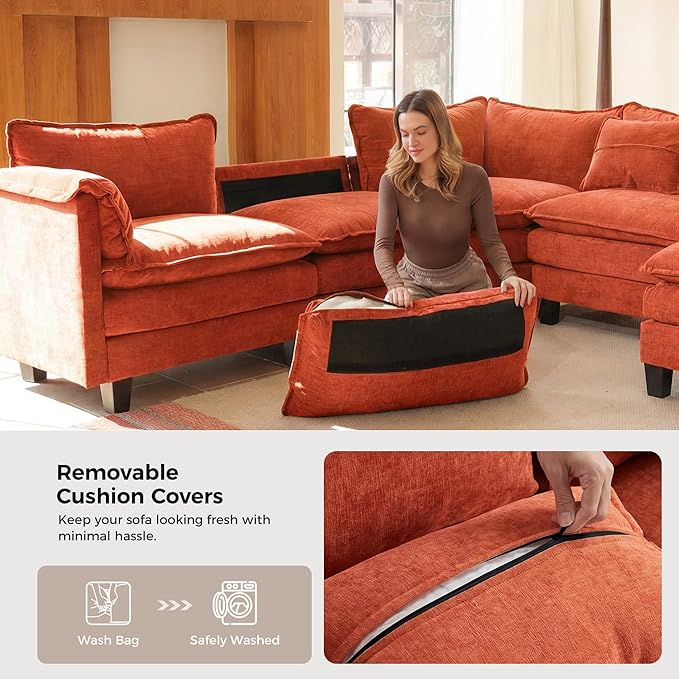 ELUCHANG 114" Oversized V-Shaped Cloud Couch Modular Sectional Sofa