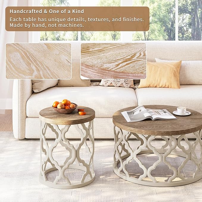 karlott Farmhouse End Table, 18.5'' French Country Round Side Table, Distressed