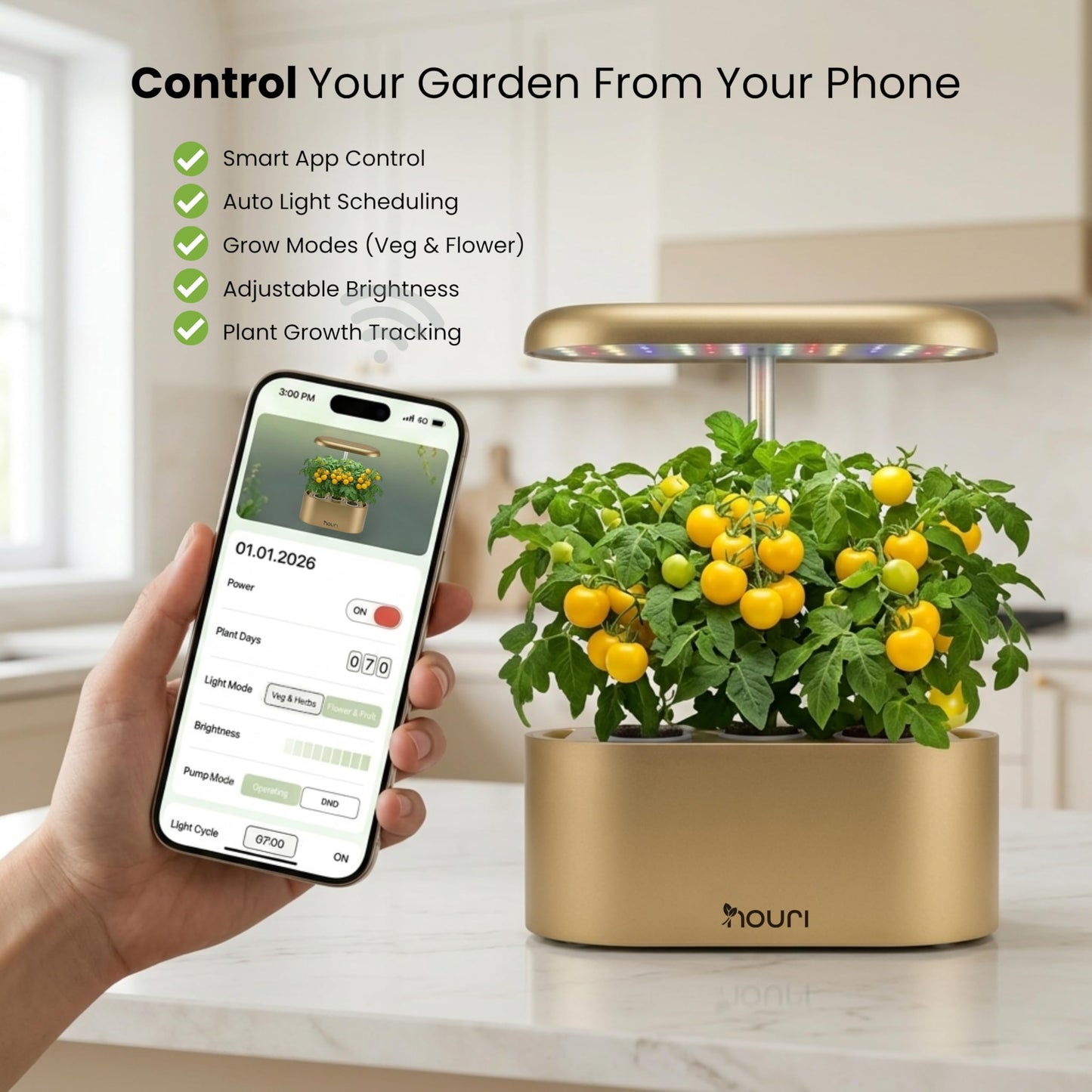 Nouri Hydroponics Growing System, 5 pod APP Smart Indoor Herb Garden Kit with LED Grow Lights, Hydroponic Herb Garden Indoor for Plant Lovers, Gardeners, Kitchen, Basil Seeds Included