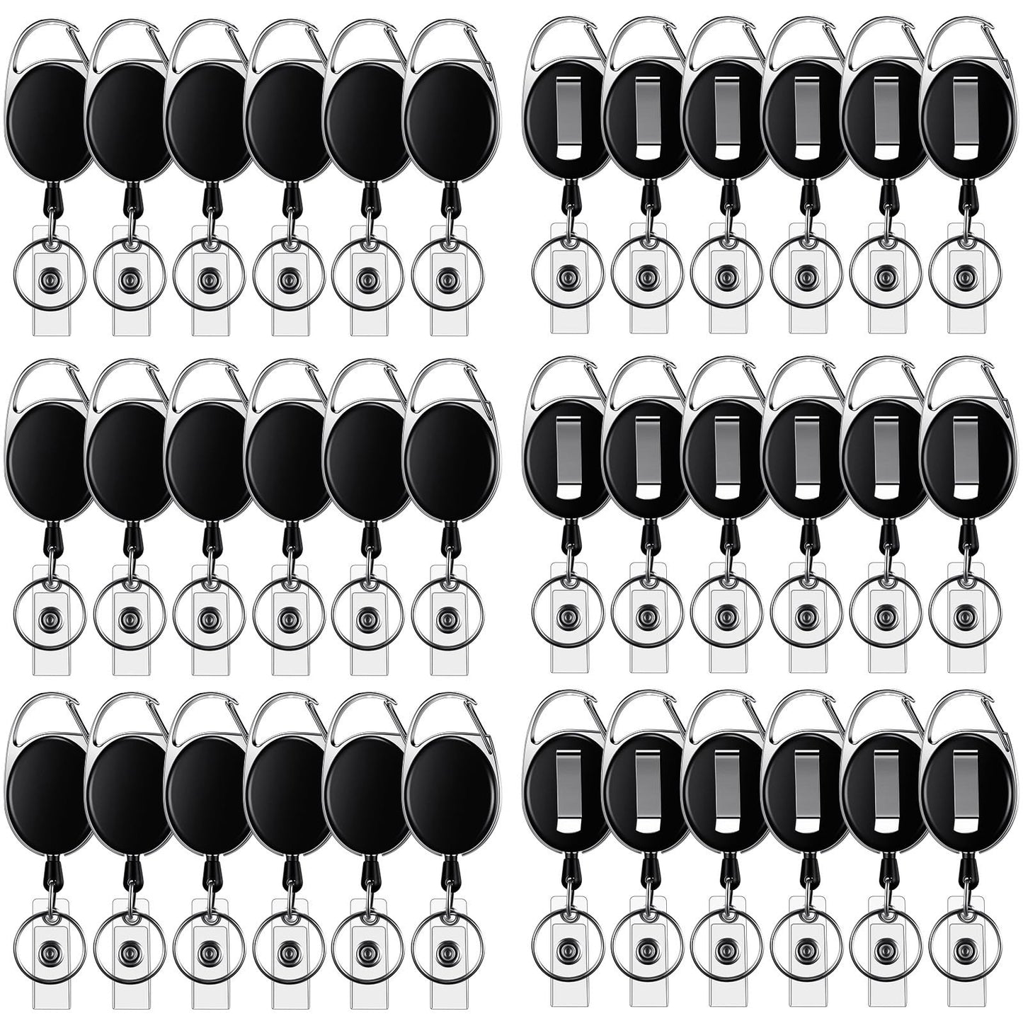 E&EY 50 Pack Badge Retractable Reels Clips Bulk for Name ID Holder, Badge Reel with Belt Clip and Key Ring, Heavy Duty, Keychain for Office Worker Nurse Doctor