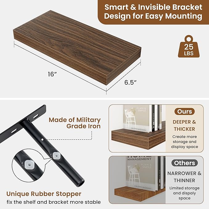 fuqing Floating Shelves for Wall, Wall Mounted Wood Floating Shelf