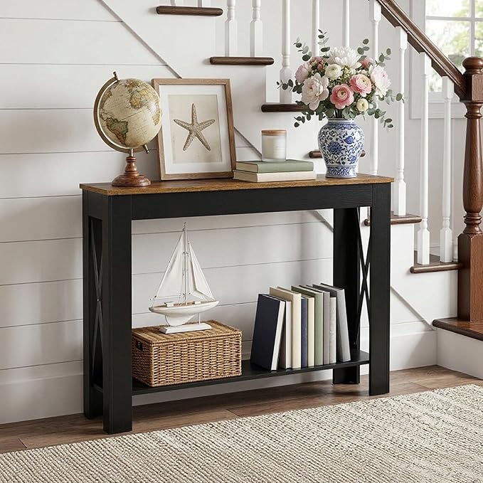 YATINEY Farmhouse Console Table, 39.4'' Small Narrow Entryway Table, Wood Couch