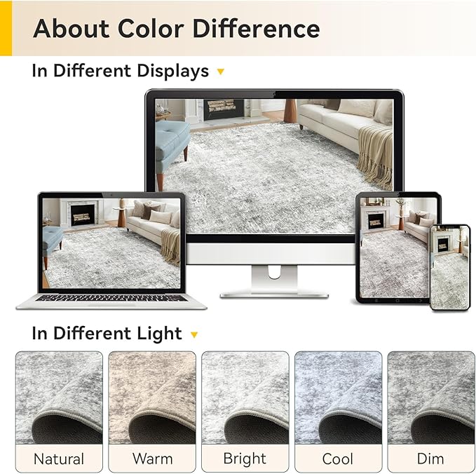 RELEANY Washable Area Rugs Square 8ft Non-Slip Modern Abstract Soft