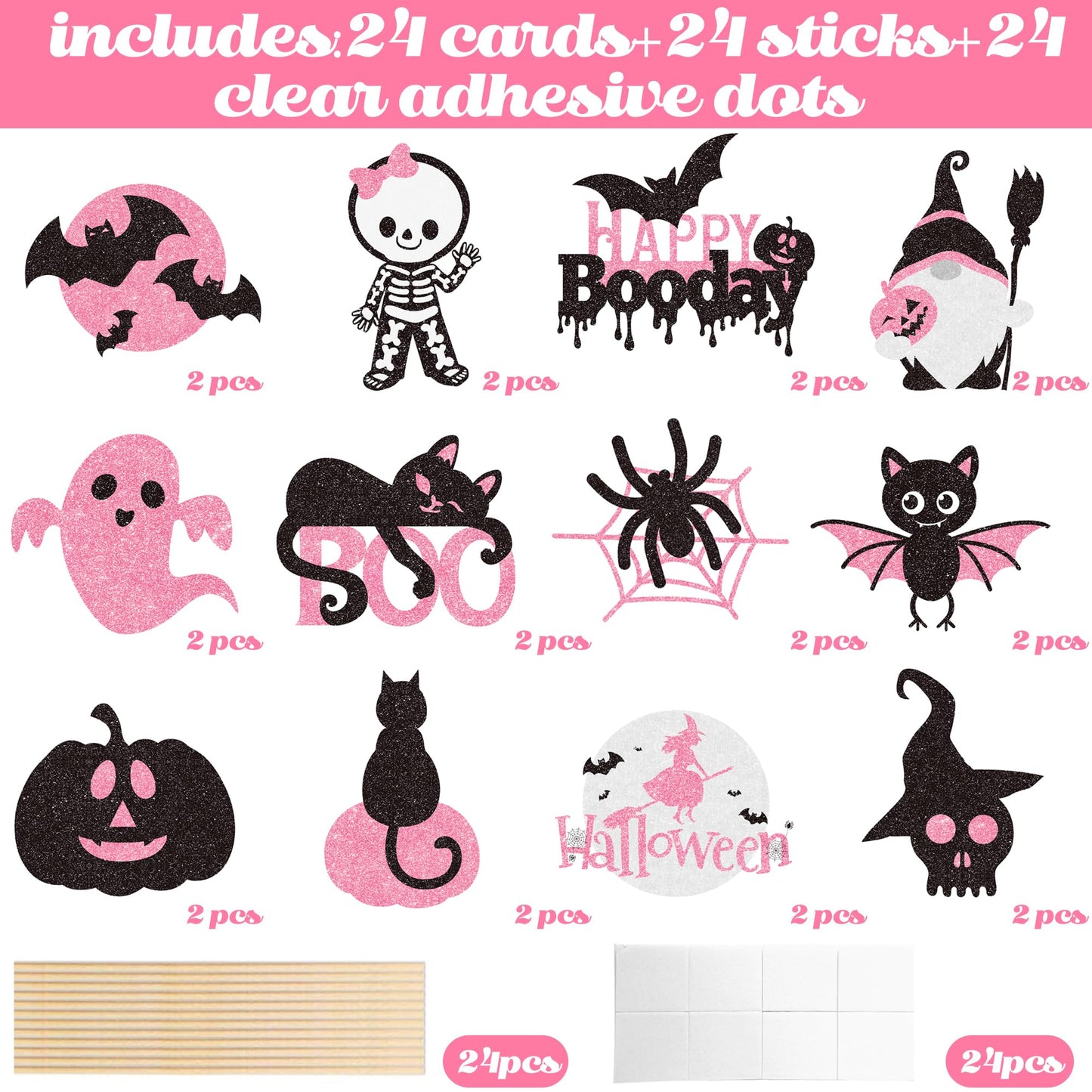 Halloween Happy Boo Day Party Decorations 24PCS Pink Black Pumpkin Ghost Centerpiece Sticks Happy Boo Day Table Toppers Halloween Birthday Party Supplies for Little Boo Baby Shower Decor