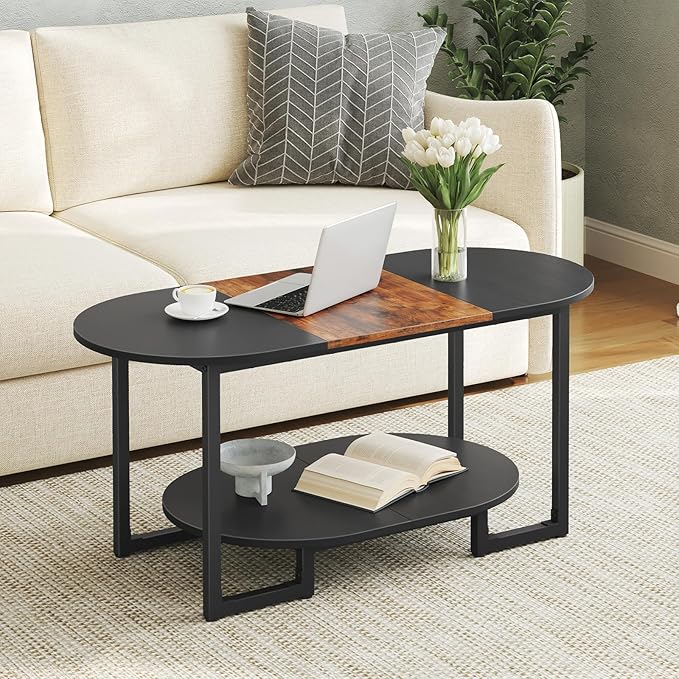 HOOBRO Coffee Table for Living Room, Oval Small Coffee Table