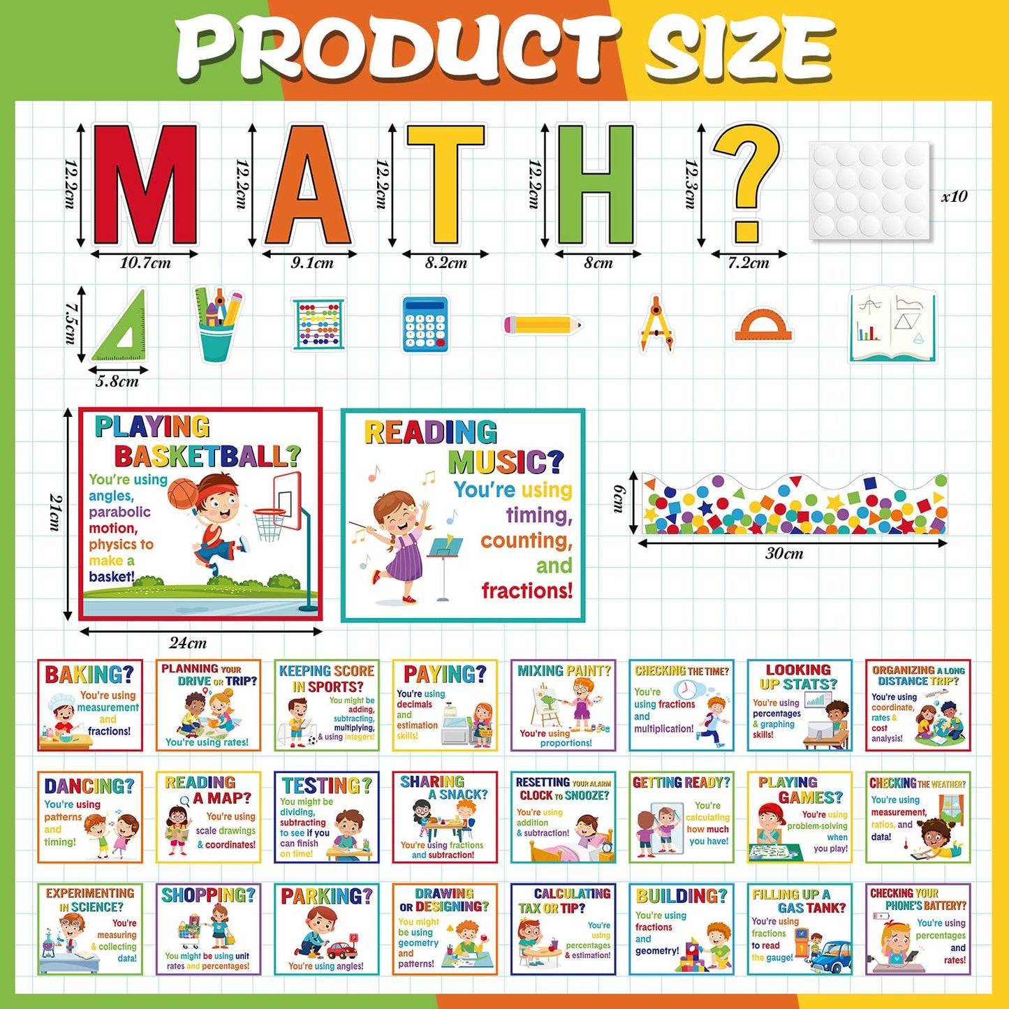 Pajean 85 Pcs Math Bulletin Board Set Math Posters Classroom Decorations for Elementary Middle High School Mathematics Education Posters Teacher Supplies (Bright)
