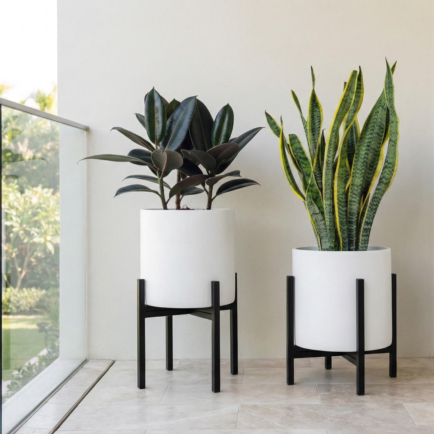 FaithLand Mid Century Plant Stand Indoor Outdoor (EXCLUDING 10" Plant Pot), Metal Planter Stand, Potted Plant Holder, Black, Hold Up to 10 Inch Planter - Fits Snake Plant - Upgraded Design.