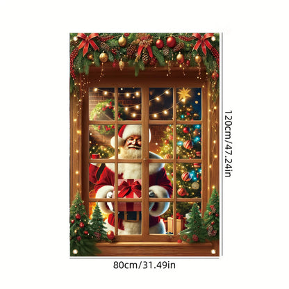 Saoplasa Christmas Santa Window Cover 47x31 Inch Holiday Window Decoration Poster Removable Cling Xmas Santa Claus Mural for Indoor Outdoor Glass Door Living Room Kids Bedroom Christmas Sticker