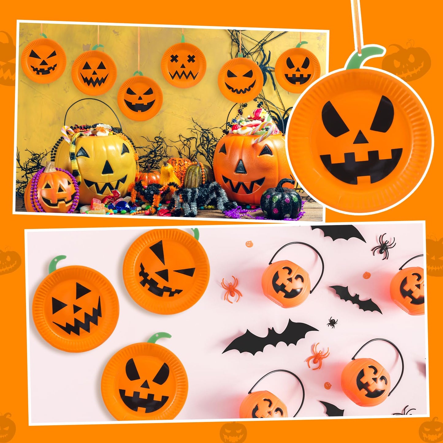 Engrowtic 24 Sets Halloween Jack O Lantern Crafts Paper Plate Pumpkin Craft Kits Make Your Own Jack O Lantern Pumpkin Spooky Hanging Craft Ornaments for Halloween DIY Trick or Treating Activities