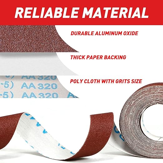 Emery Cloth Roll, 4 Grits 1'' x 19.7' Sandpaper Roll 120 240 320 400 Emery Cloth