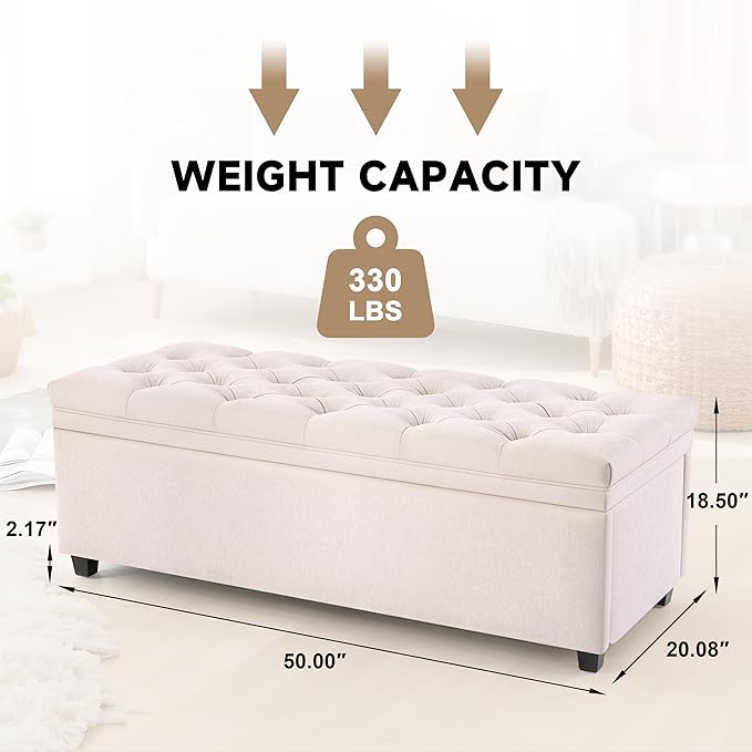 Mangodan 50" Storage Ottoman Bench, Tufted Ottoman