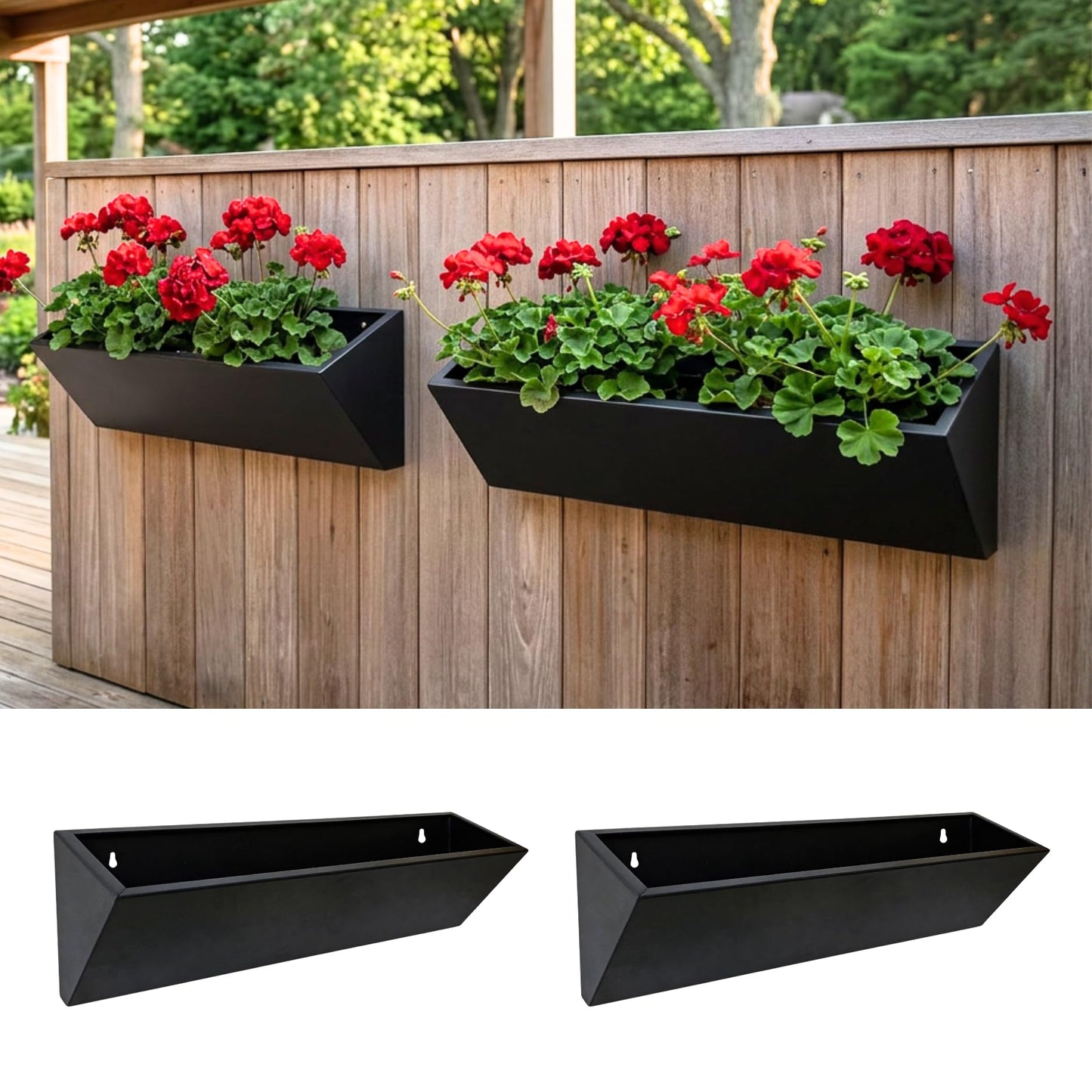LaLaGreen Wall Planter (24 Inch, 2 Pack) Triangle Black Metal Hanging Flower Pots for Outdoor Plants, Geometric Carbon Steel Wall Mounted Planters for Succulents, Modern Vertical Garden Home Decor