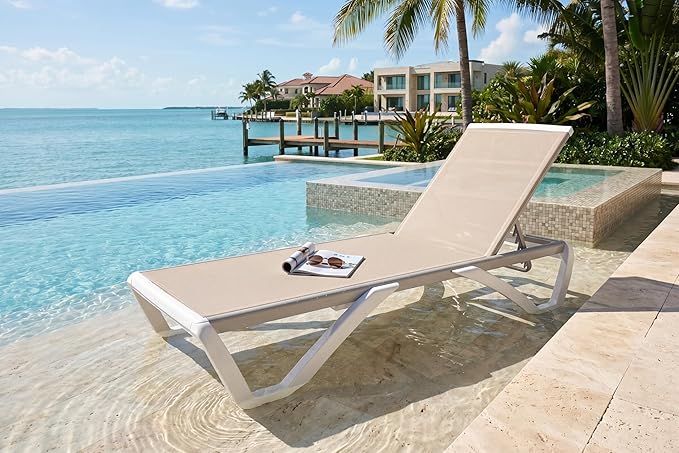 PURPLE LEAF Patio Chaise Lounge Chair Outside Aluminum Plastic Stackable