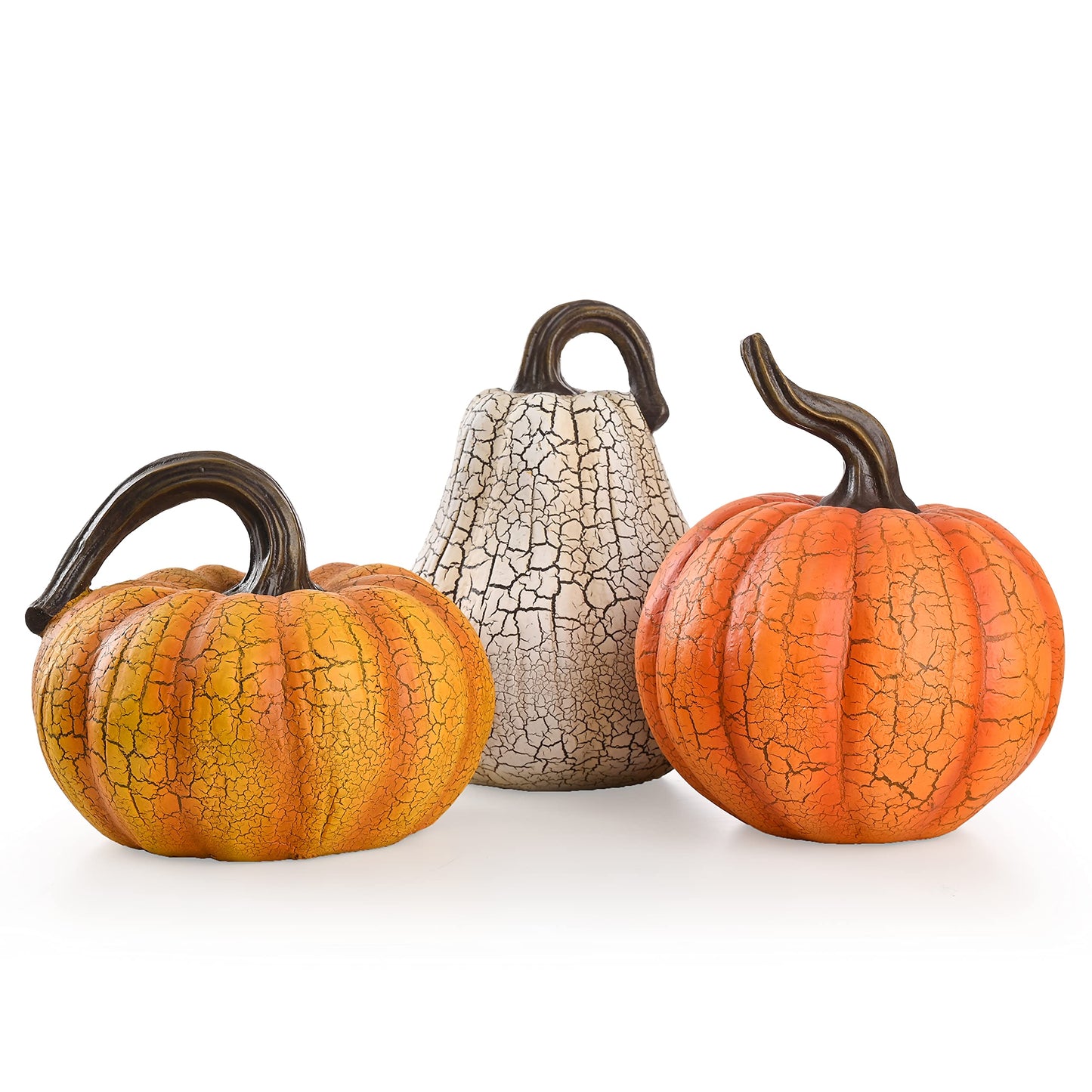 Valery Madelyn Fall Pumpkin Table Decor Cracked Pumpkin Figurine Fall Decoration for Home, 3pcs Resin Autumn Harvest Thanksgiving Halloween Party Tabletop Centerpieces, 6.7 inch