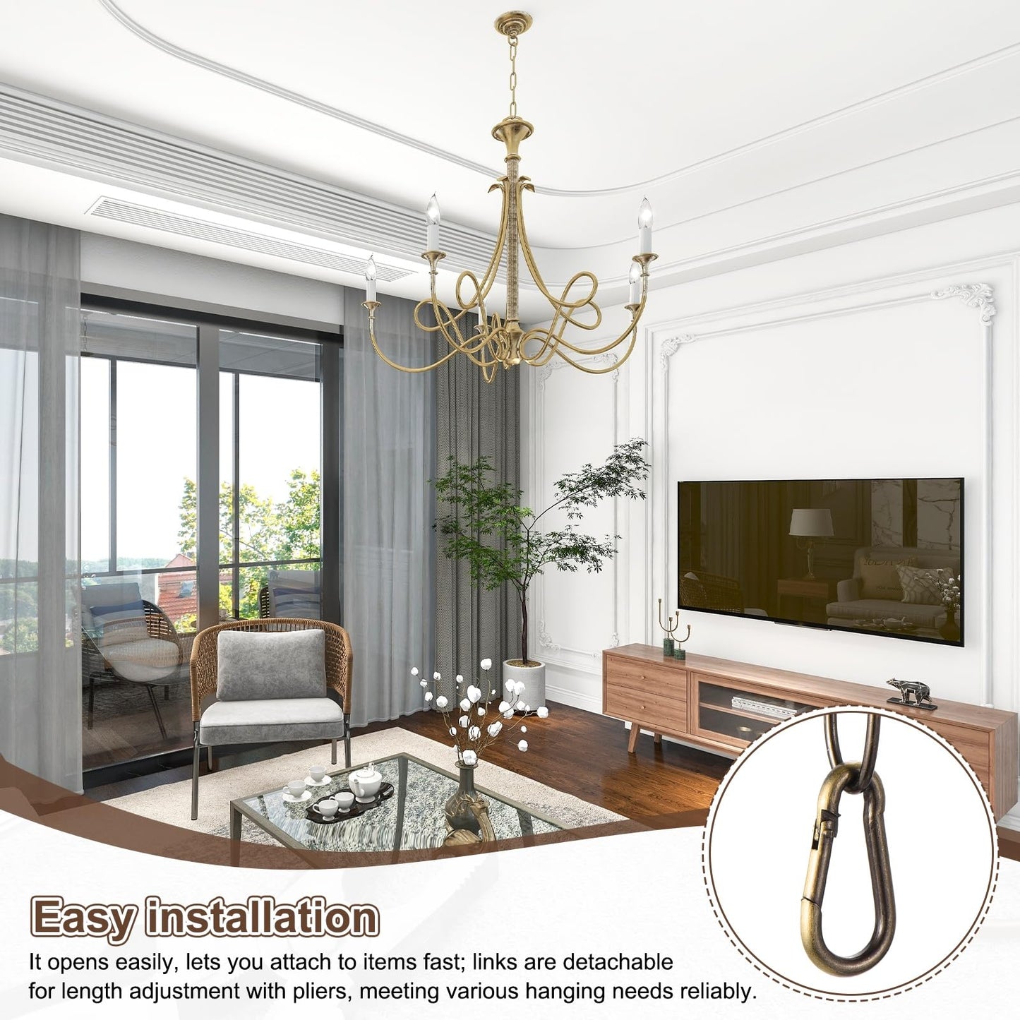 uxcell 7ft Lighting Hanging Chain, 2.4mm/0.09" Looping Metal Pendant Chandelier Chain Extension with 2 Spring Snap Hook for Hanging Plant Pendant Chandelier Light Fixture, Bronze