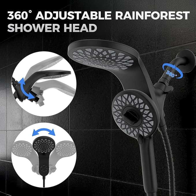 High Pressure Rain Shower Head with Handheld Spray Combo: Detachable Dual Shower Head with 10 Sprays Modes - Upgrade Knob Spray Mode Selector and Magnetic Guidance Docking System