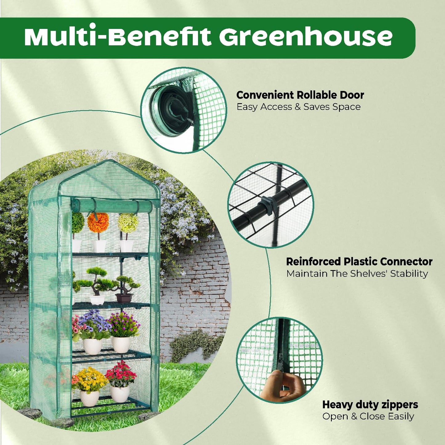 Idzo Mini Greenhouse for Indoor Outdoor, Small Plastic Plant Green House 4-Tier Rack Stand Portable Greenhouses with Durable PE Cover for Seedling