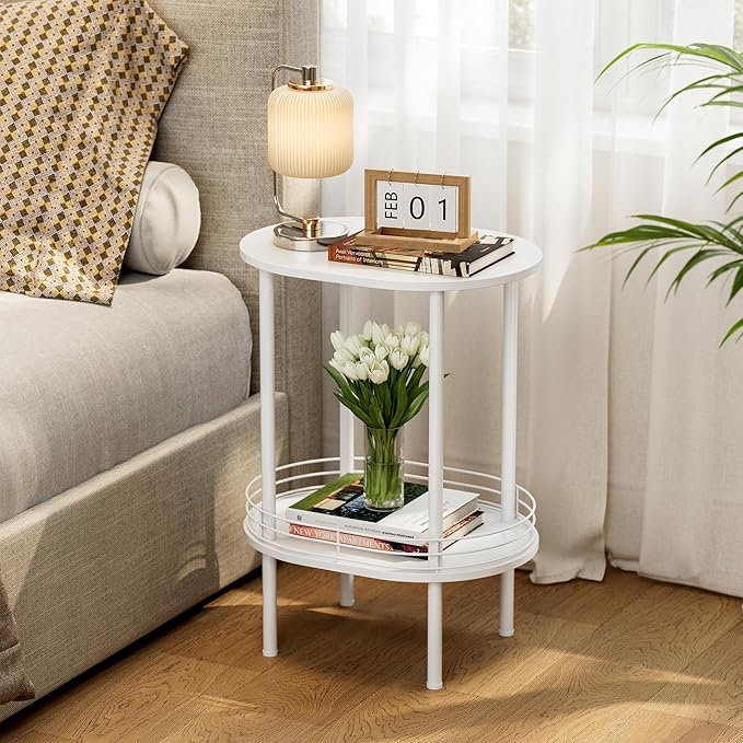 White Side Table Set of 2, Small Modern Round Side Table