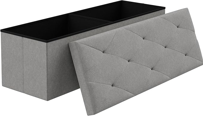 VECELO 43'' Folding Storage Ottoman Bench, Storage Chest, Linen Fabric Foot