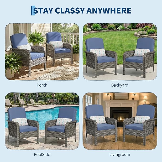 GarveeLife Set of 2 Wicker Patio Chairs, Heavy Duty,