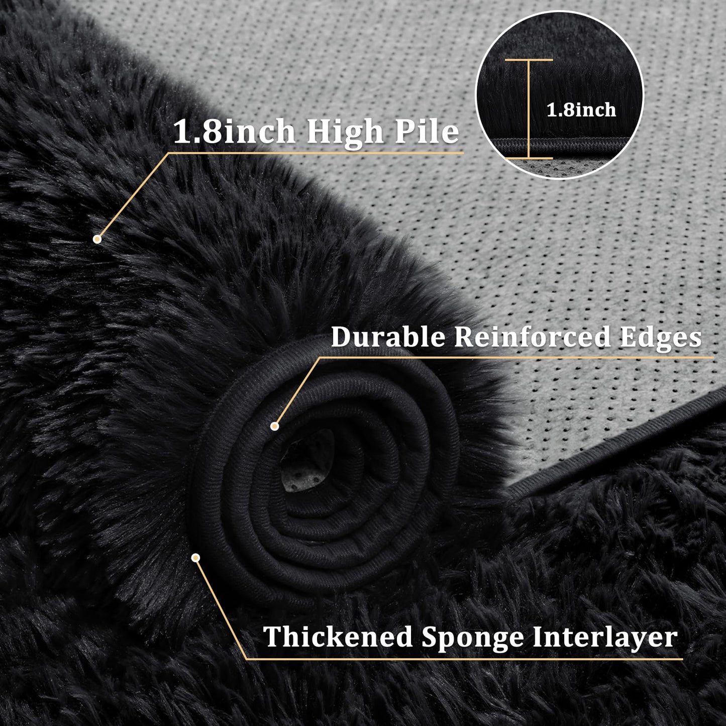 Tosuoka 5x7 Area Rugs for Living Room Bedroom, Ultra Soft Fluffy Rug Shag Thick Black Rug, Non-Slip Non-Shedding High Pile Plush Fuzzy Rugs Carpet for Nursery Kids Room Dorm
