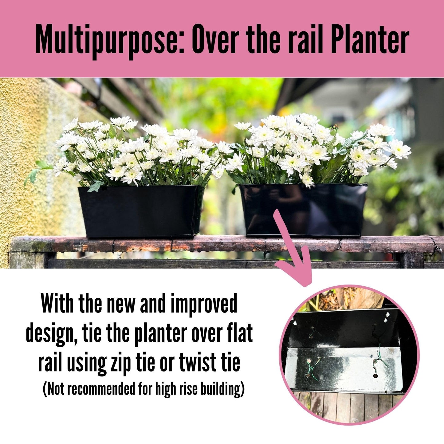 LaLaGreen Railing Hanging Planters (2 Pack, 16 Inch) Large Black Metal Strawberry Flower Pots Outdoor Countryside Modern Rectangle Succulent Planter with Drainage Holes Hanger Balcony Deck Fence Porch