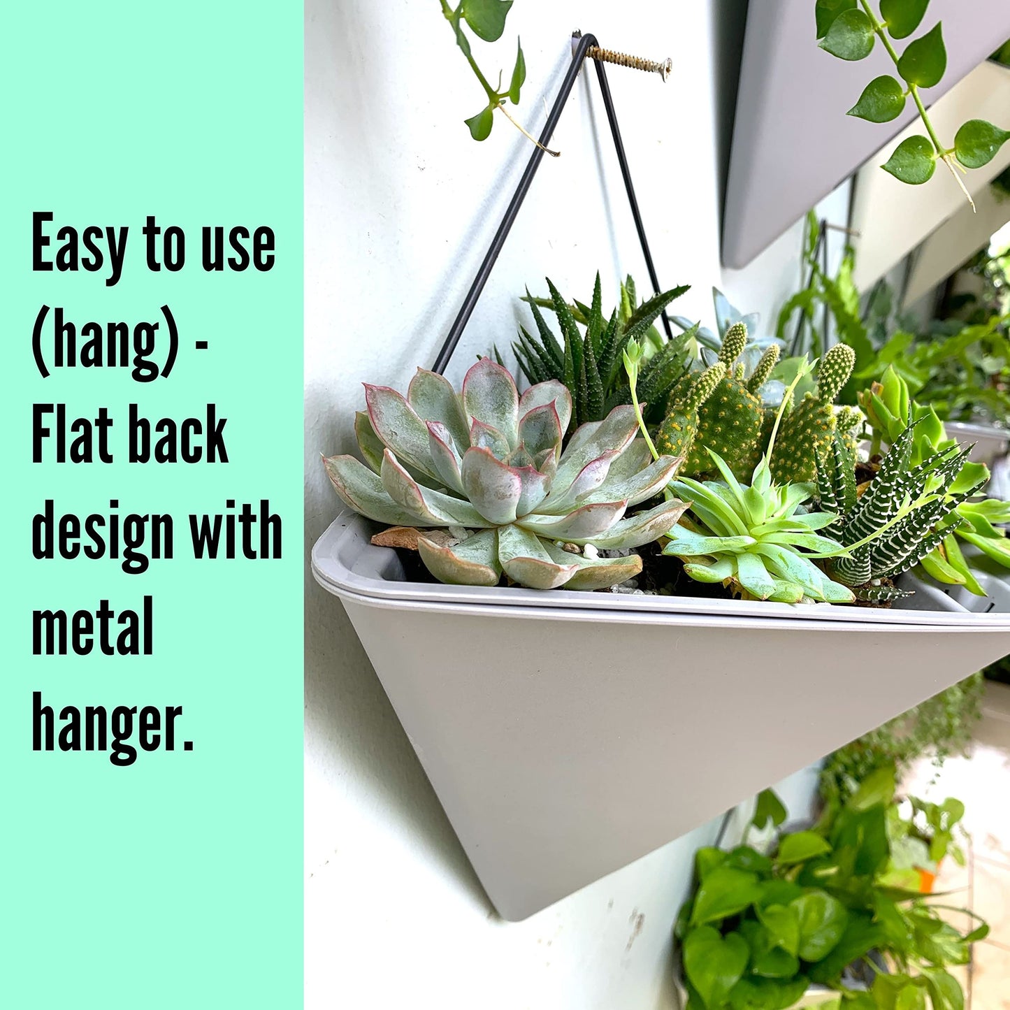 LaLaGreen Bundle - 12" x 6 Pack White + 12" x 2 Pack Gray Large Self Watering Geometric Hanging Flower Vase Vessel with Metal Hanger, Modern Stylish Wall Mounted Succulent Pot Holder Decor