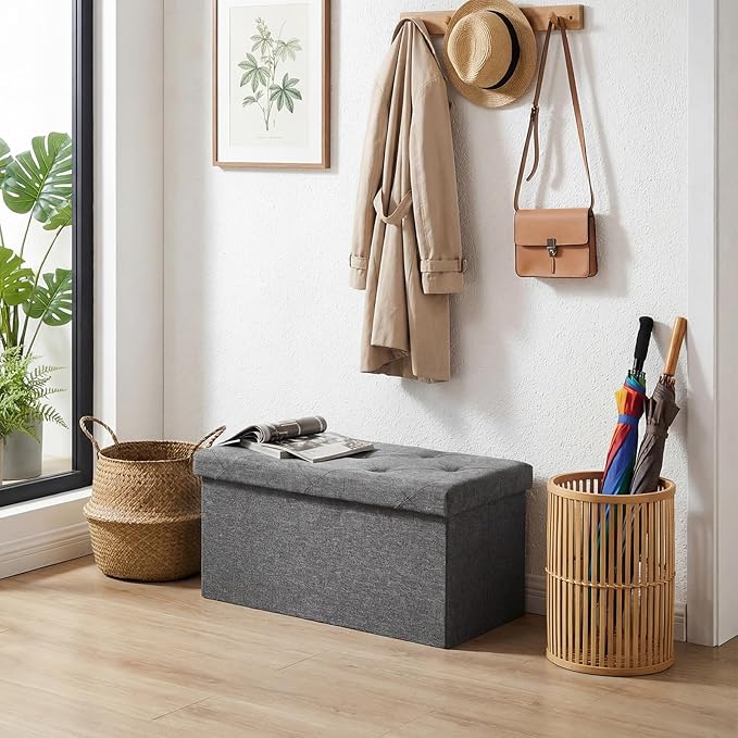 DUMOS 30 Inch Folding Storage Ottoman Bench, Large Hidden Storage Chest
