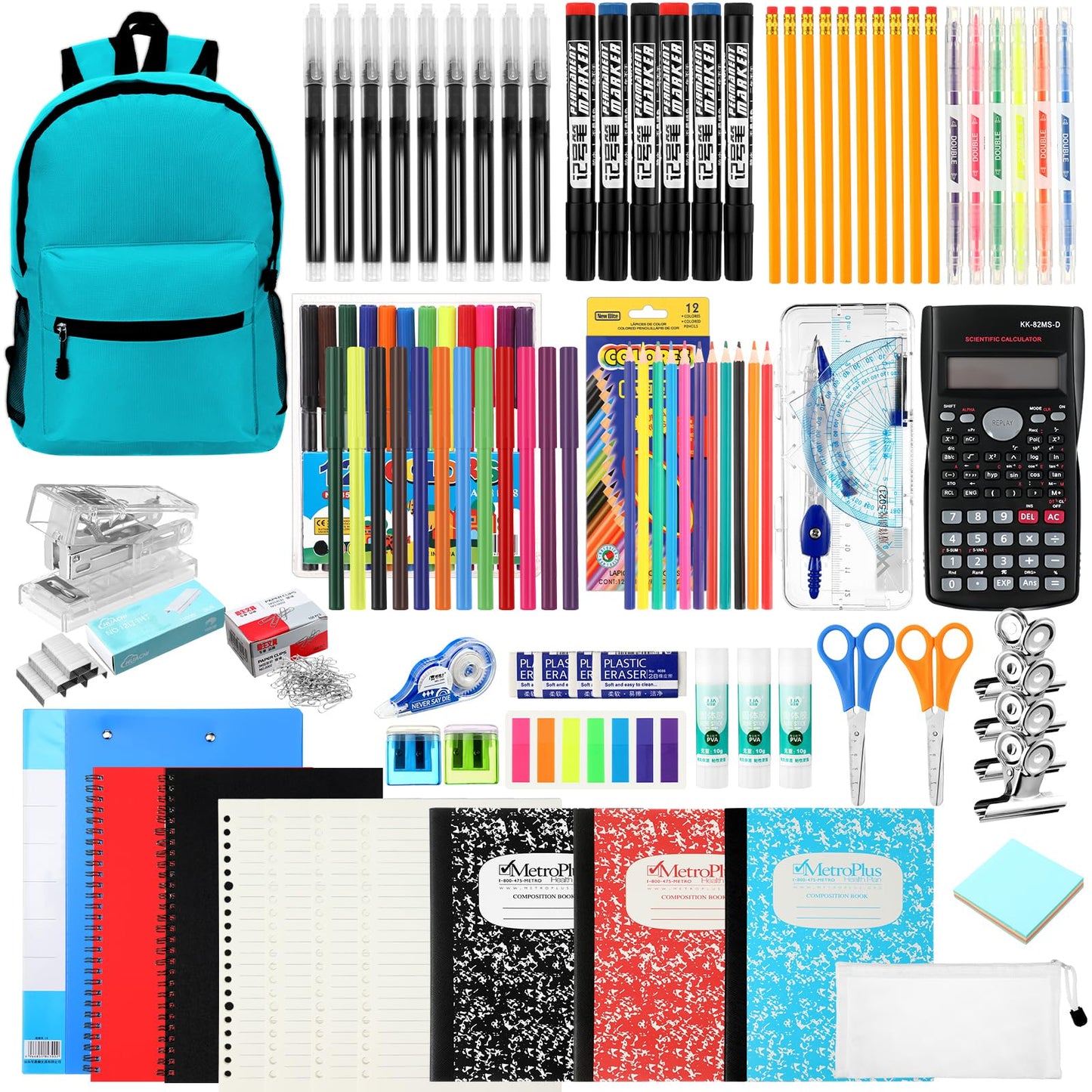 Gilprop 81 Pcs School Supply Kit with Backpack Back to School Supplies Bundle Bulk School Essentials for Elementary Middle High School Students Includes Folders Notebooks Pencils and More(Light Blue)