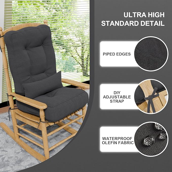 Rocking Chair Cushions with Pillow, Waterproof and Fade-Resistant Thicken