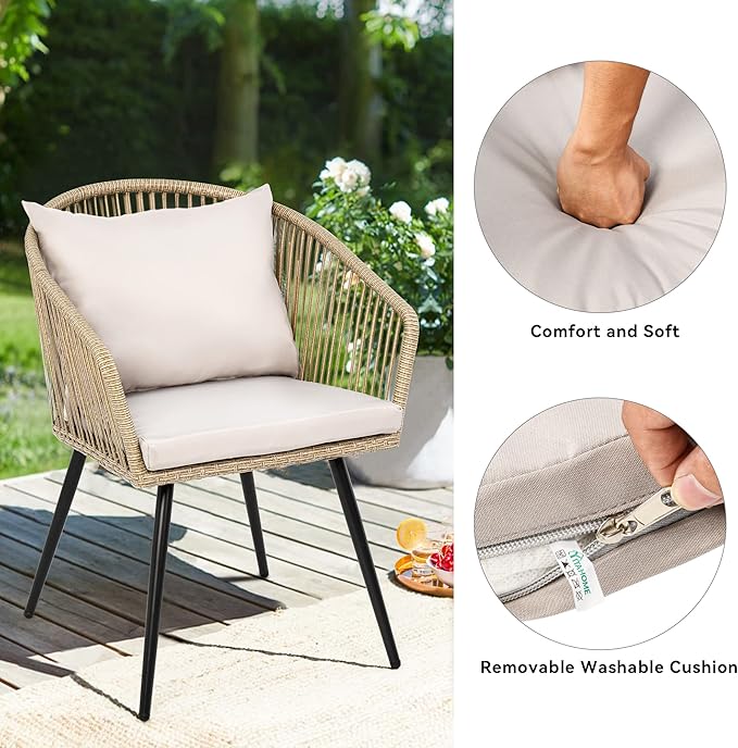 YITAHOME 3-Piece Wicker Small Patio Balcony Chair Set, Outdoor Rattan