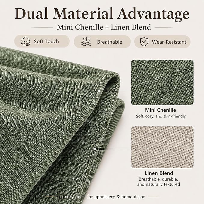 Mini Chenille Linen Blend Upholstery Fabric by the Yard, 57 Inch Wide Soft