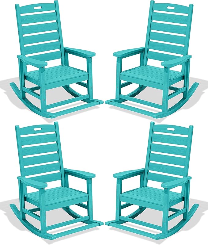 SERWALL Outdoor Rocking Chair Set of 4, Oversized HDPE Patio Rocking Chair