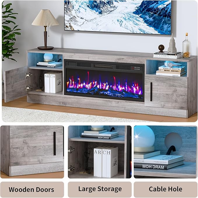 PRETZI Fireplace TV Stand with 36" Fireplace Up to 80" TVs, Remote Control