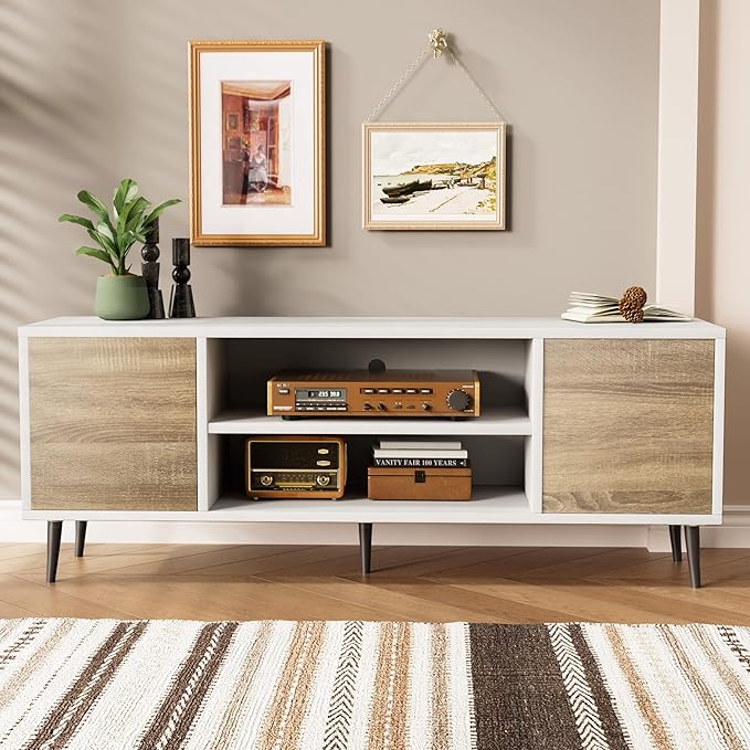 JUMMICO TV Stand for 65 Inch TV, Mid Century Modern TV Stand, Entertainment