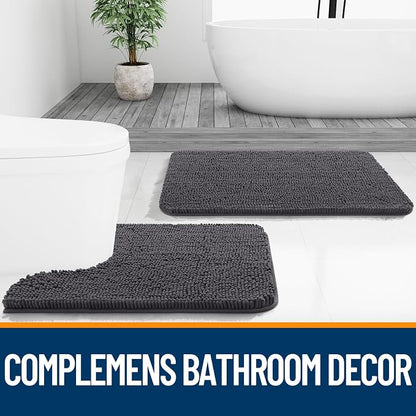 OLANLY Bathroom Rugs 30x18, Extra Soft Absorbent Chenille Bath Rugs, Rubber Backing Quick Dry, Machine Washable Bath Mats for Bathroom Floor, Tub and Shower, Home Decor Accessories, Dark Grey